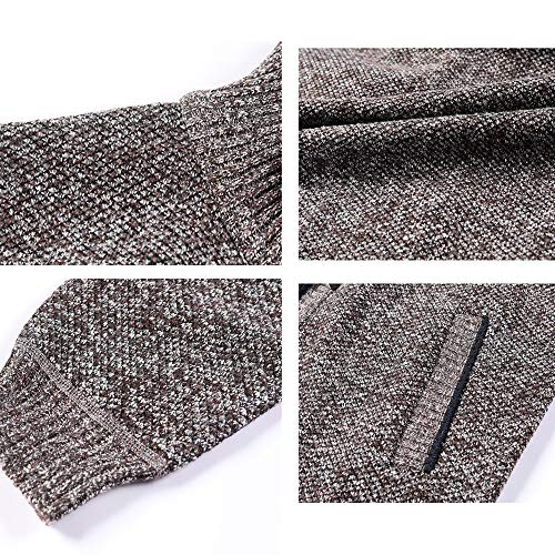 Cárdigan de Punto para Hombre, suéter Grueso con Cremallera Completa y Cuello Alto, cálido suéter con Forro Polar para Invierno(Black M)