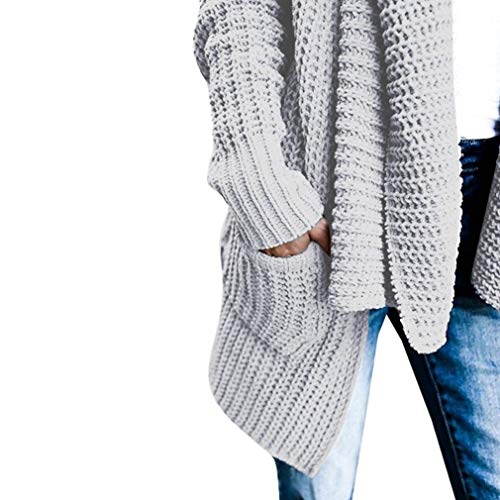 Cardigan Mujer Elegantes Moda Outerwear Otoño Invierno con Bolsillos Manga Larga Color Sólido Abiertas Jerseys Modernas Casual Jersey Largo Anchos Casual Estilo Moderno Jerseys Lana Cómodo