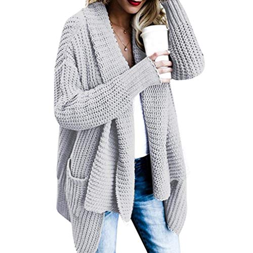 Cardigan Mujer Elegantes Moda Outerwear Otoño Invierno con Bolsillos Manga Larga Color Sólido Abiertas Jerseys Modernas Casual Jersey Largo Anchos Casual Estilo Moderno Jerseys Lana Cómodo