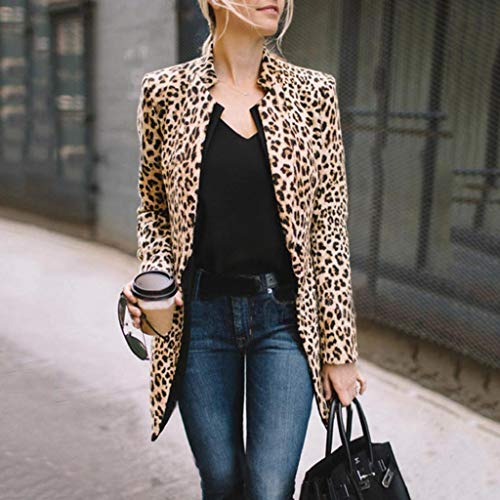 Cardigan Mujer Invierno 2019 SHOBDW Liquidación Venta Blusa Tops Manga Larga Chaquetas de Traje Mujer Casual Blazers Mujer Abrigo Mujer Baratos Leopardo Cardigans Mujer Largo(Marrón,L)