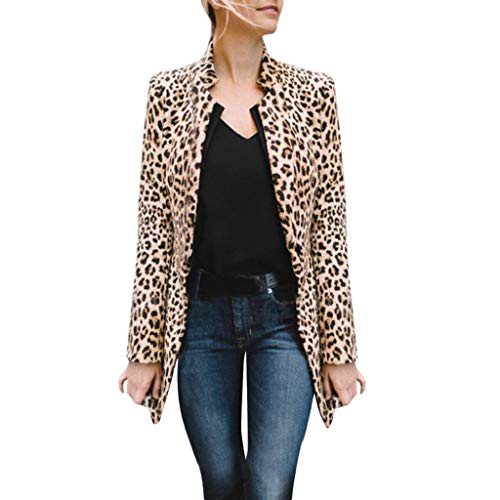 Cardigan Mujer Invierno 2019 SHOBDW Liquidación Venta Blusa Tops Manga Larga Chaquetas de Traje Mujer Casual Blazers Mujer Abrigo Mujer Baratos Leopardo Cardigans Mujer Largo(Marrón,XL)