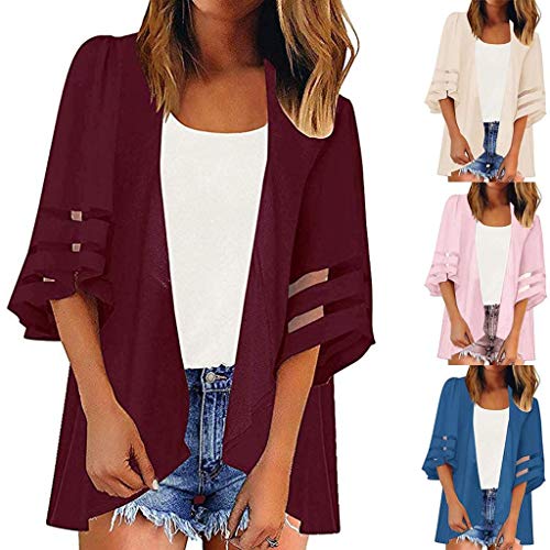 Cardigan Mujer Invierno Otoño 2019 SHOBDW Liquidación Venta Blusa Tops 3/4 Manga Campana Raya Abrigo Mujer Tallas Grandes Baratos Chaqueta Cardigans Mujer Largo Cardigan Kimono Mujer(Beige,3XL)