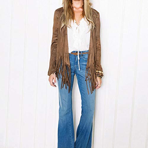 Cardigan Mujer Largos SHOBDW Liquidación Venta Abrigos Mujer Invierno Rebajas Faux Suede Blusa De Manga Larga Chaleco con Flecos Chaqueta De Rebeca Blusa Color Sólido(Caqui,XL)