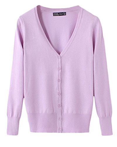 Cárdigan Mujeres Chaqueta de Punto Básico de Manga Larga con Botones Rebecas Púrpura XL