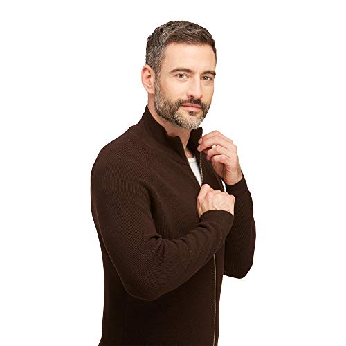 Cardigan Rebeca Hombre con Cremallera Larga y Cuello Alto in Lana Merino Extrafine Color Chocolate tamaño M