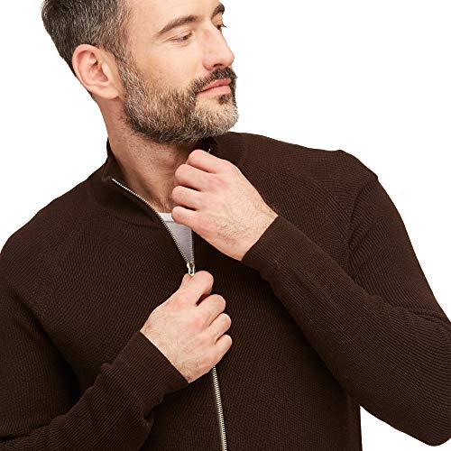 Cardigan Rebeca Hombre con Cremallera Larga y Cuello Alto in Lana Merino Extrafine Color Chocolate tamaño M