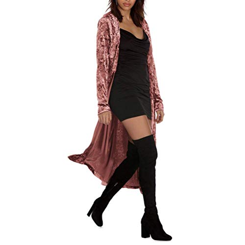 Cárdigans de terciopelo para mujer, manga larga, parte delantera abierta, abrigo largo Rosa rosa L