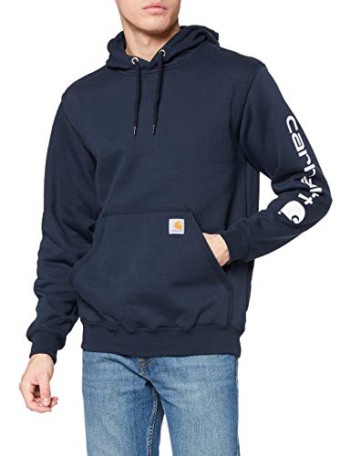 Carhartt Midweight Sleeve Hooded Sweatshirt Workwear Sudadera con Capucha Original Fit con Logo Manga Azul Marino L, New Navy, Hombre
