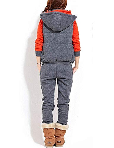 CARINACOCO Mujer 3pcs Chándal Encapuchada Casual Conjuntos Deportivos Otoño Invierno Sudadera con capucha Sweatshirt + Hoodie Chaqueta Chaleco + Pantalones Gris XXL