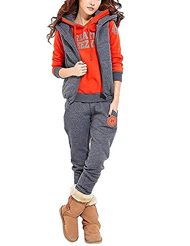 CARINACOCO Mujer 3pcs Chándal Encapuchada Casual Conjuntos Deportivos Otoño Invierno Sudadera con capucha Sweatshirt + Hoodie Chaqueta Chaleco + Pantalones Gris XXL
