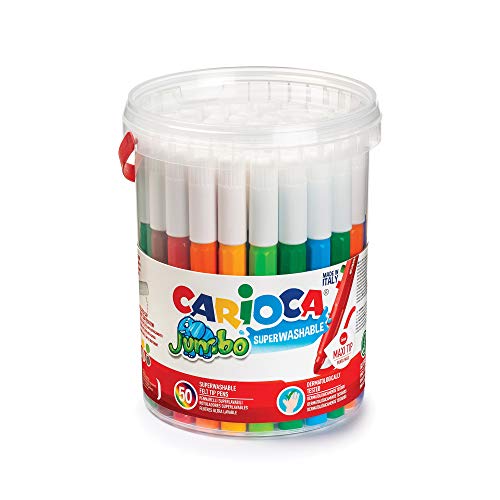 Carioca Jumbo Bote con ASA | 42312 - Bote de Rotuladores Punta Maxi Super Lavables, Colores Surtidos, 50 Unidades