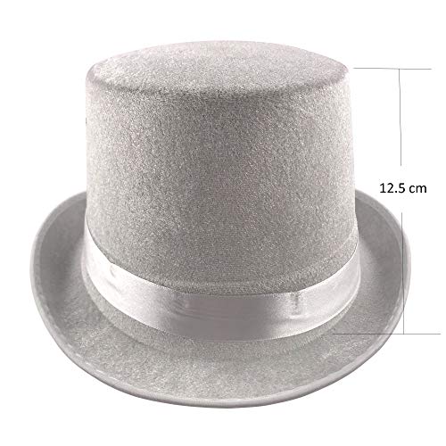 Carnavalife, Sombrero Chistera, Sombrero de Copa, de Fieltro Satén, Sombrero Mago con Cinta de Raso para Carnaval, Halloween, Fiestas, etc (Blanco, Talla única)