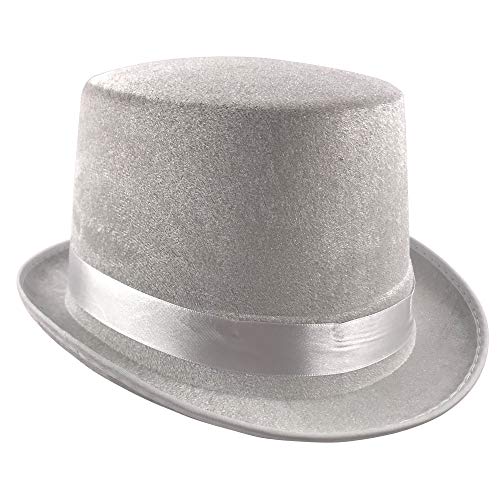 Carnavalife, Sombrero Chistera, Sombrero de Copa, de Fieltro Satén, Sombrero Mago con Cinta de Raso para Carnaval, Halloween, Fiestas, etc (Blanco, Talla única)