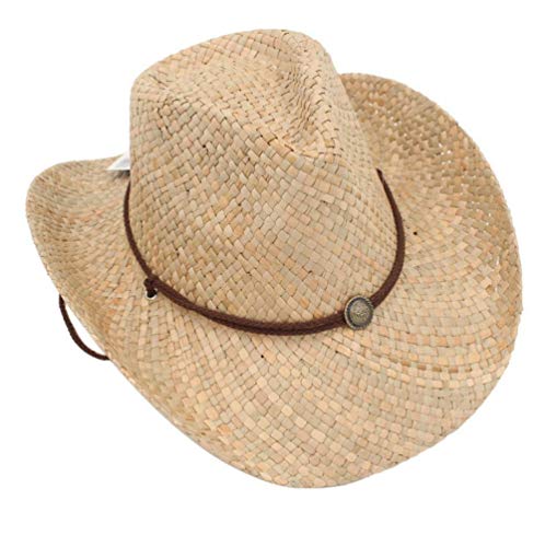 Carnavalife, Sombrero de Paja Natural de Cowboy Vaquero, con Banda de Tela, Unisex Talla Única Hombre Mujer para Verano