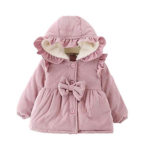 Carolilly Abrigo de invierno para niña recién nacida con capucha de manga larga a la moda, chaqueta de invierno cálida de color liso para bebé Rosa 6- 9 meses