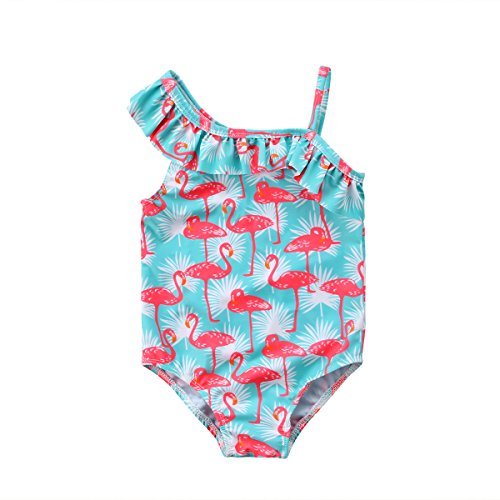 Carolilly Conjunto de Bikini para Niña Traje de Ropa Bebé de Una Pieza Bañador Traje de Baño Niñas con Estampado de Flamenco