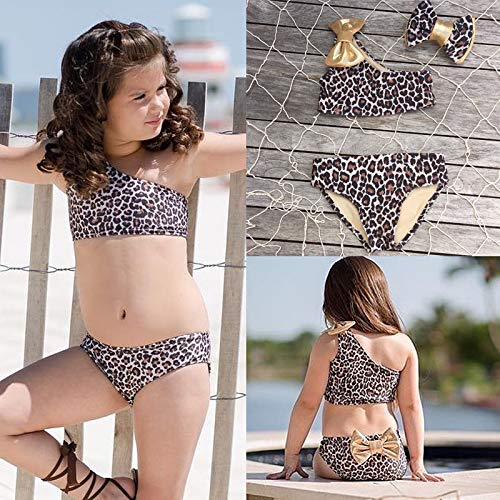Carolilly Traje de Baño 3 Piezas para Niña Bikini sin Tirantes Estilo Leopardo Bebé Niñas (0-8 años)