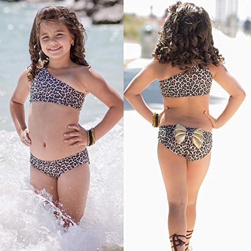Carolilly Traje de Baño 3 Piezas para Niña Bikini sin Tirantes Estilo Leopardo Bebé Niñas (0-8 años)