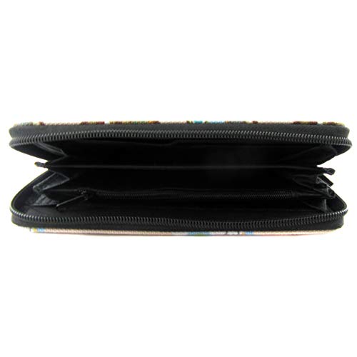 Cartera de Lona con Motivos artísticos Variados para Mujer con Monedero, Cremallera Circular y con compartimientos para Tarjetas. Estilo Juvenil, desenfadado, Moderno y Bohemio. (Beig Buhos)