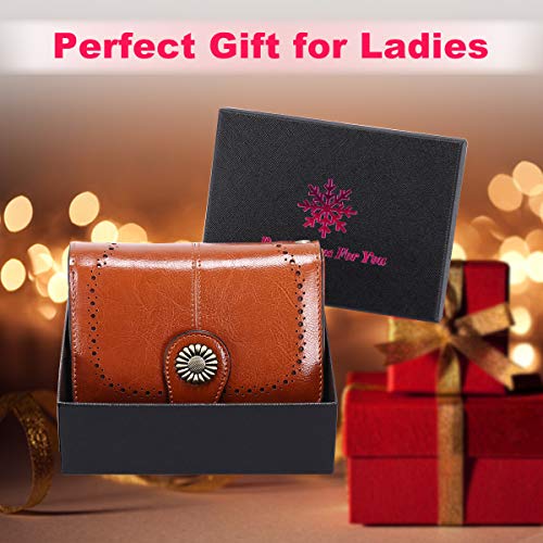 Cartera Mujer Mediana Bloqueo RFID Billeteras Mujer Piel Autentica con Cremallera, Gran Capacidad Billetera Monedero Mujer con Portafoto, Carteras Elegante Mujer con Correa Muñeca 13 Tarjetas (Marrón)