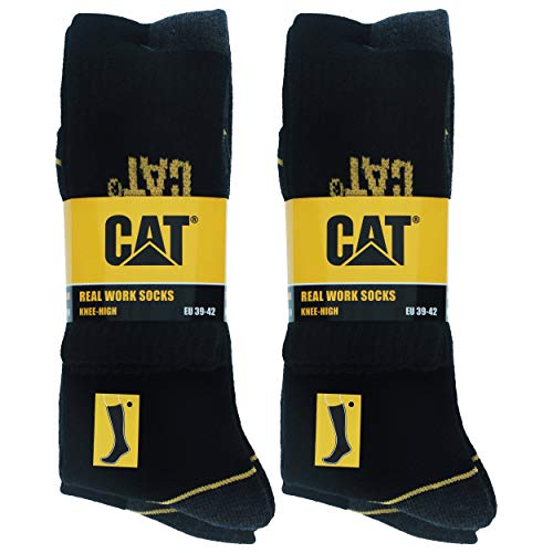 Caterpillar 4 Pares Calcetines Trabajo Largos, Algodón (Negro, 43-46)