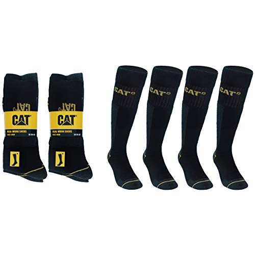 Caterpillar 4 Pares Calcetines Trabajo Largos, Algodón (Negro, 43-46)