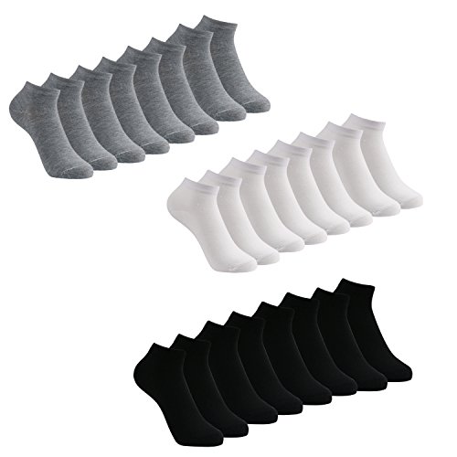 Caudblor 12 Pares No Show calcetines de corte bajo para hombres y mujeres, blanco / gris / negro-Mujer