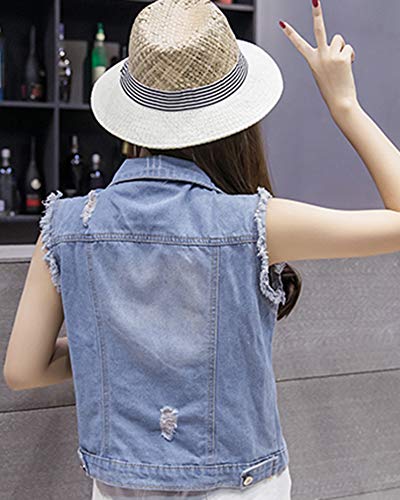 Cazadora Vaquera Mujer Chalecos,Sin Manga Ropa para Señoras Li Azul S