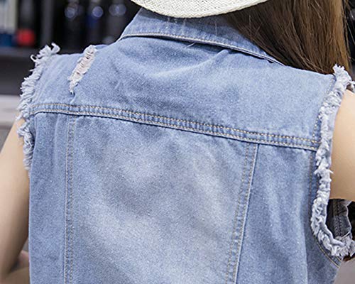 Cazadora Vaquera Mujer Chalecos,Sin Manga Ropa para Señoras Li Azul S