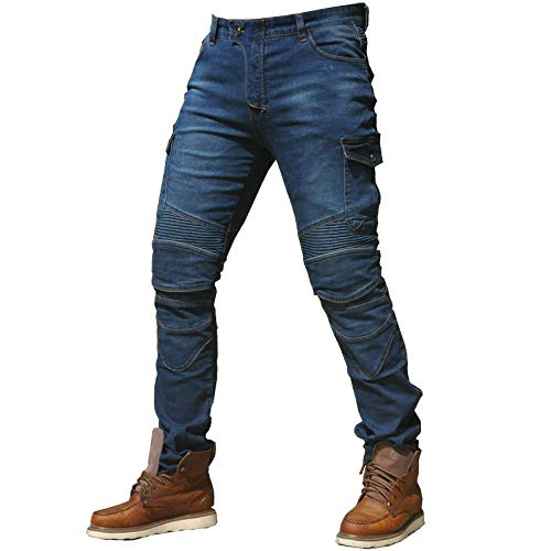 CBBI-WCCI Hombre Motocicleta Pantalones Moto Jeans con Protección Motorcycle Biker Pants (Azul, 33W / 32L)