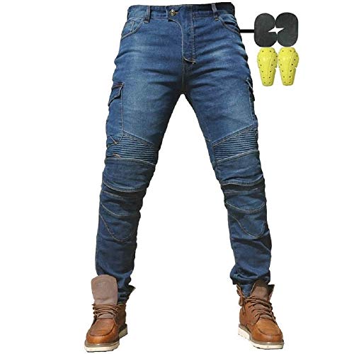 CBBI-WCCI Hombre Motocicleta Pantalones Moto Jeans con Protección Motorcycle Biker Pants (Azul, 35W / 32L)