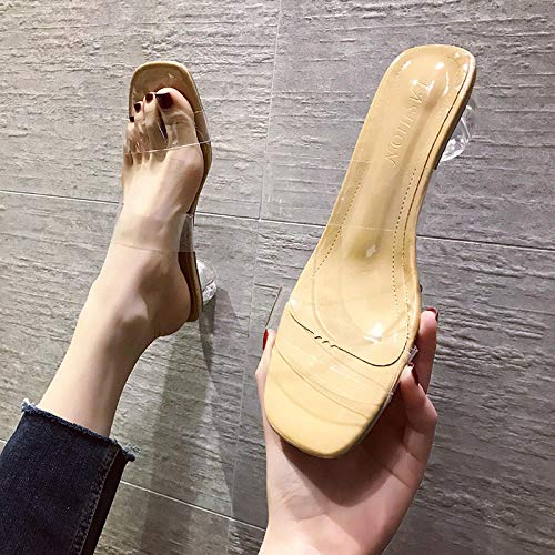 CCSSWW Sandalias de Plataforma de Verano para Mujer,Sandalias Transparentes Mujer, tacón Grueso Tacones Altos-Negro_35,