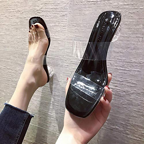 CCSSWW Sandalias de Plataforma de Verano para Mujer,Sandalias Transparentes Mujer, tacón Grueso Tacones Altos-Negro_35,