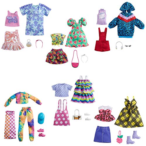 CDU Barbie Pack 2 looks de moda: ropa y accesorios de muñeca con peto y vestido sudadera de leopardo (Mattel GRC86)