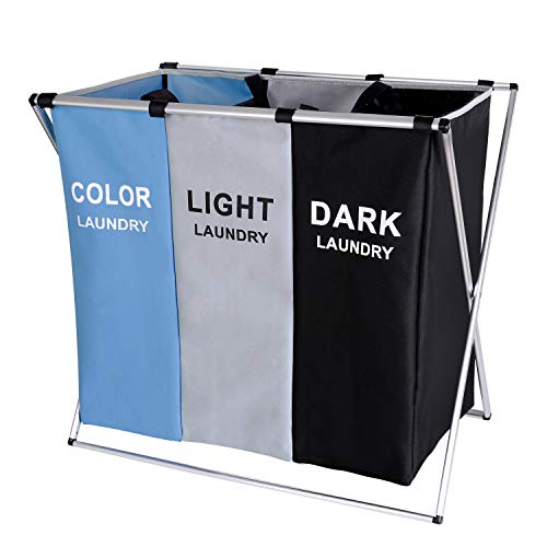 Cesto para ropa sucia BRIGHTSHOW, 135 L, plegable, 3 secciones con marco de aluminio, 62 cm x 37 cm x 58 cm, bolsa de almacenamiento para ropa sucia para baño, dormitorio, hogar