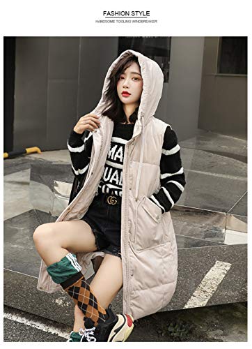 CFCYS Chaleco De Plumas para Mujer,Chaqueta De Chaleco Acolchada Sin Mangas, Abrigo Informal,Chaleco Acolchado Medio Largo para Damas Niñas Invierno Al Aire Libre Viaje De Escalada,Beig