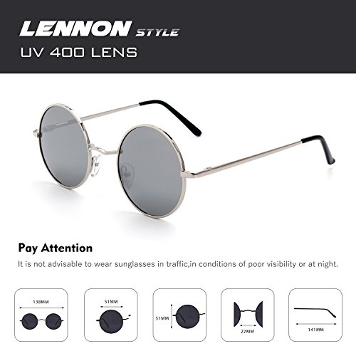 CGID E01 Estilo Vintage Retro Lennon inspirado círculo metálico redondo gafas de sol polarizadas para hombres y mujeres