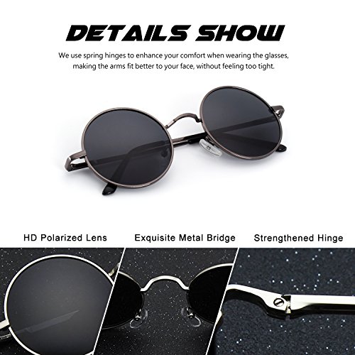 CGID E01 Estilo Vintage Retro Lennon inspirado círculo metálico redondo gafas de sol polarizadas para hombres y mujeres