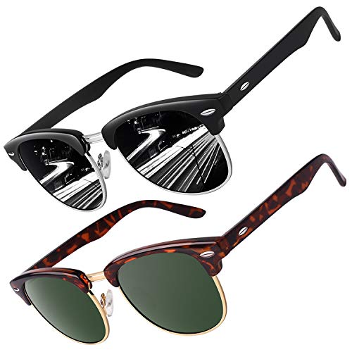 CGID Gafas de sol polarizadas retro medio marco clásico para Hombre y Mujer MJ56,Paquete de 2