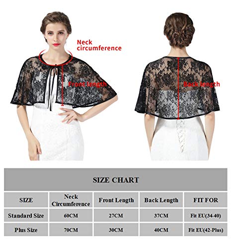 Chal Estola Encaje Mujer Capa Bolero Crochet para Fiesta Boda Novia Negro Blanco Rojo