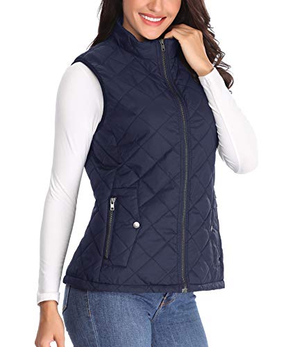 Chaleco Acolchado para Mujer Chaquetas Soporte de Gilet Chaqueta Azul Bolsillos con Cremallera Mangas empacables Capucha - XS