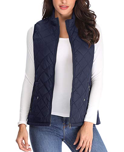 Chaleco Acolchado para Mujer Chaquetas Soporte de Gilet Chaqueta Azul Bolsillos con Cremallera Mangas empacables Capucha - XS