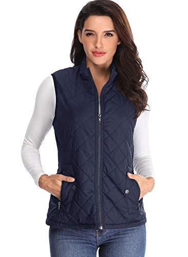 Chaleco Acolchado para Mujer Chaquetas Soporte de Gilet Chaqueta Azul Bolsillos con Cremallera Mangas empacables Capucha - XS
