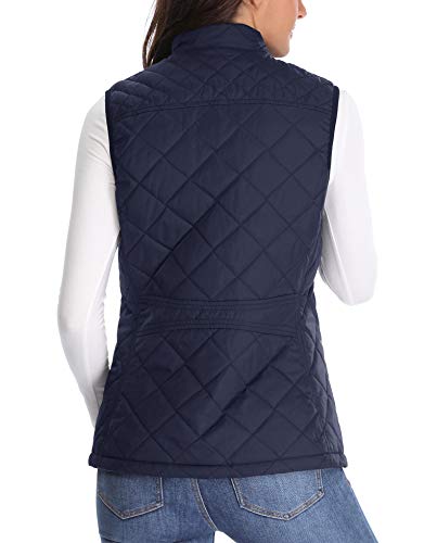 Chaleco Acolchado para Mujer Chaquetas Soporte de Gilet Chaqueta Azul Bolsillos con Cremallera Mangas empacables Capucha - XS