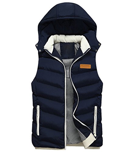 Chaleco Acolchado sin Manga con Capucha Hombre Chalecos Acolchados con Gorro Hombres Chaqueton Chaqueta sin Mangas Chaleco Plumas Guateado Plumifero Plumon Invierno Deportivos Juveniles Azul 3XL