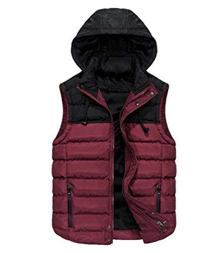 Chaleco Acolchado sin Manga con Capucha Hombre Chalecos Acolchados con Gorro Hombres Chaqueton Chaqueta sin Mangas Chaleco Plumas Guateado Plumifero Plumon Invierno Casuales Rojo 3XL