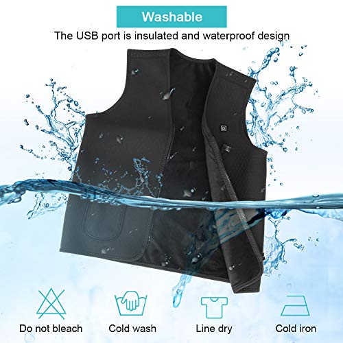 Chaleco Calefactable Lavable, Chaleco Calefactor de Invierno con Línea de Alimentación USB para Hombre y Mujer, Chaleco Térmico Eléctrico para Caza Cámping Excursionismo Esquí, Negro(L)