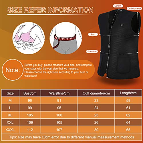 Chaleco Calefactable Lavable, Chaleco Calefactor de Invierno con Línea de Alimentación USB para Hombre y Mujer, Chaleco Térmico Eléctrico para Caza Cámping Excursionismo Esquí, Negro(L)