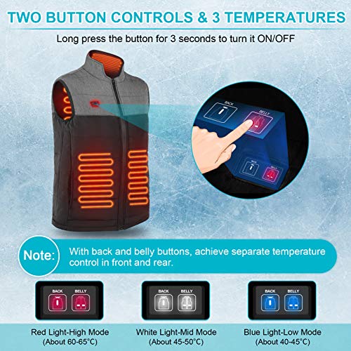 Chaleco Calefactor Mujer Eléctrica Chaqueta Calefactable con 3 Temperaturas Ajustables & 4 Zonas, USB Ropa con Calefaccion para Al Aire Libre Motocicleta Camping Senderismo Esquí, Negro+Gris (XXL)