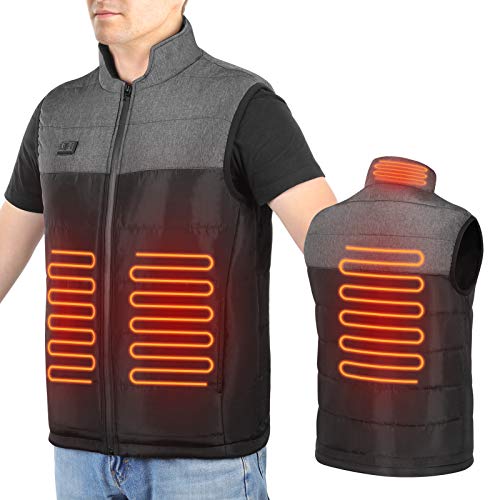 Chaleco Calefactor Mujer Eléctrica Chaqueta Calefactable con 3 Temperaturas Ajustables & 4 Zonas, USB Ropa con Calefaccion para Al Aire Libre Motocicleta Camping Senderismo Esquí, Negro+Gris (XXL)